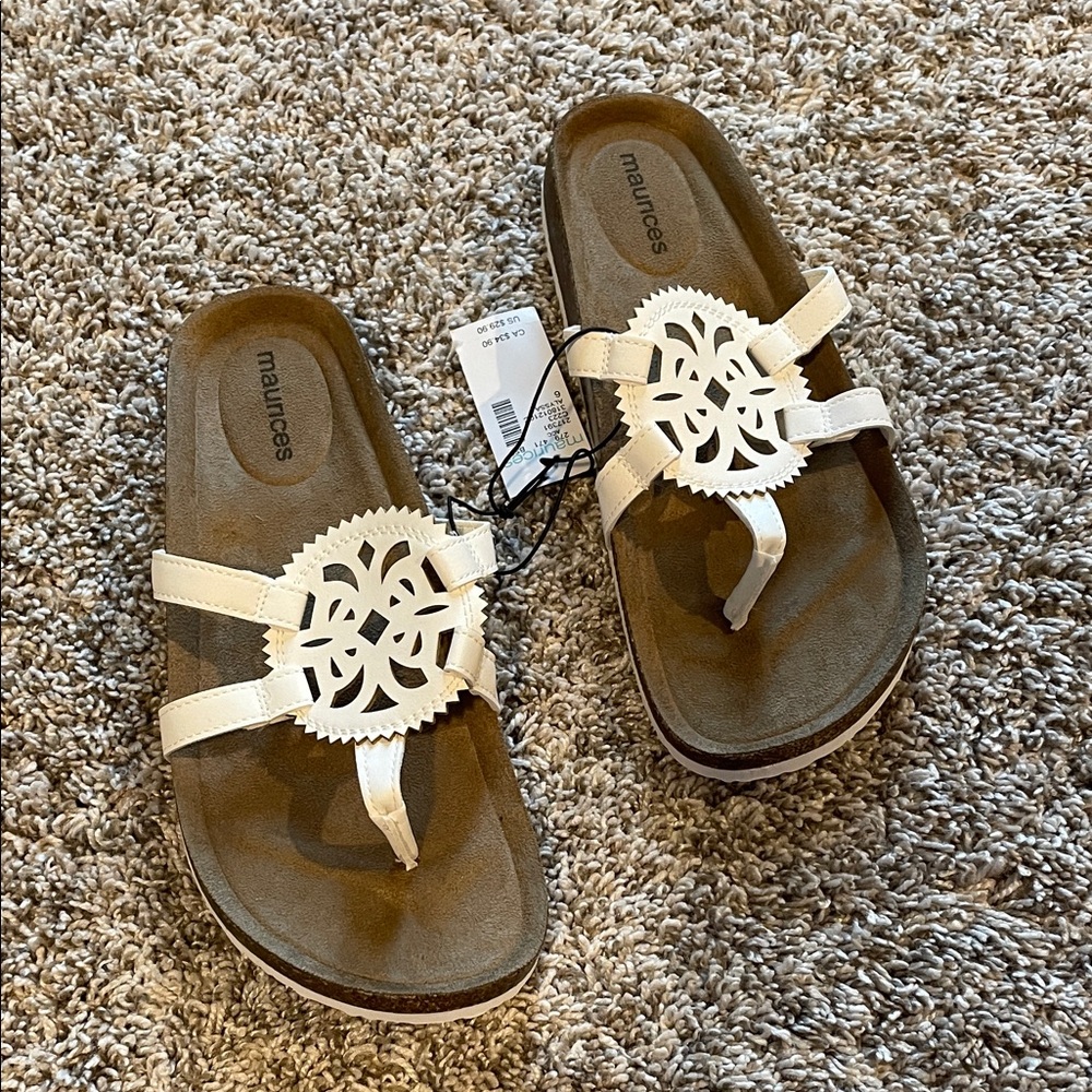 Maurices White Floral Cutout Sandals Size 6 NEW